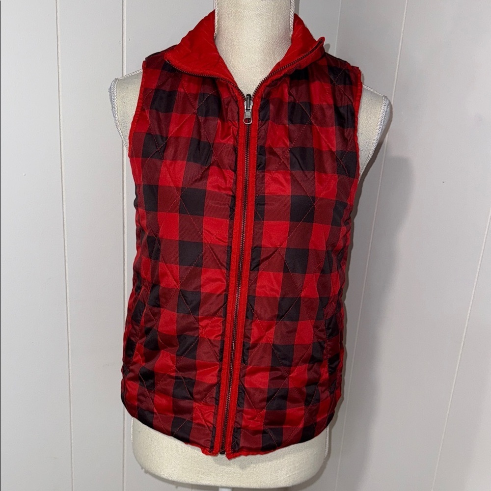 The Limited Red and Black Checkered Puffer Vest